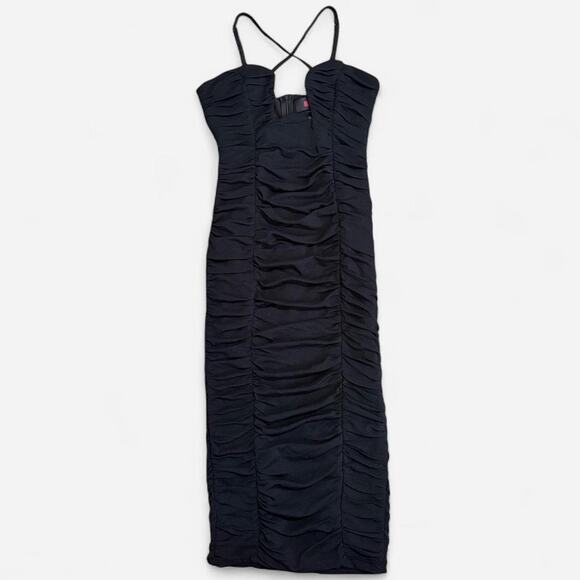 NWT MissPap Black Ruched Cut Out Crossed Plunge Going Out Bodycon Midi Dress 6/S - Picture 5 of 8
